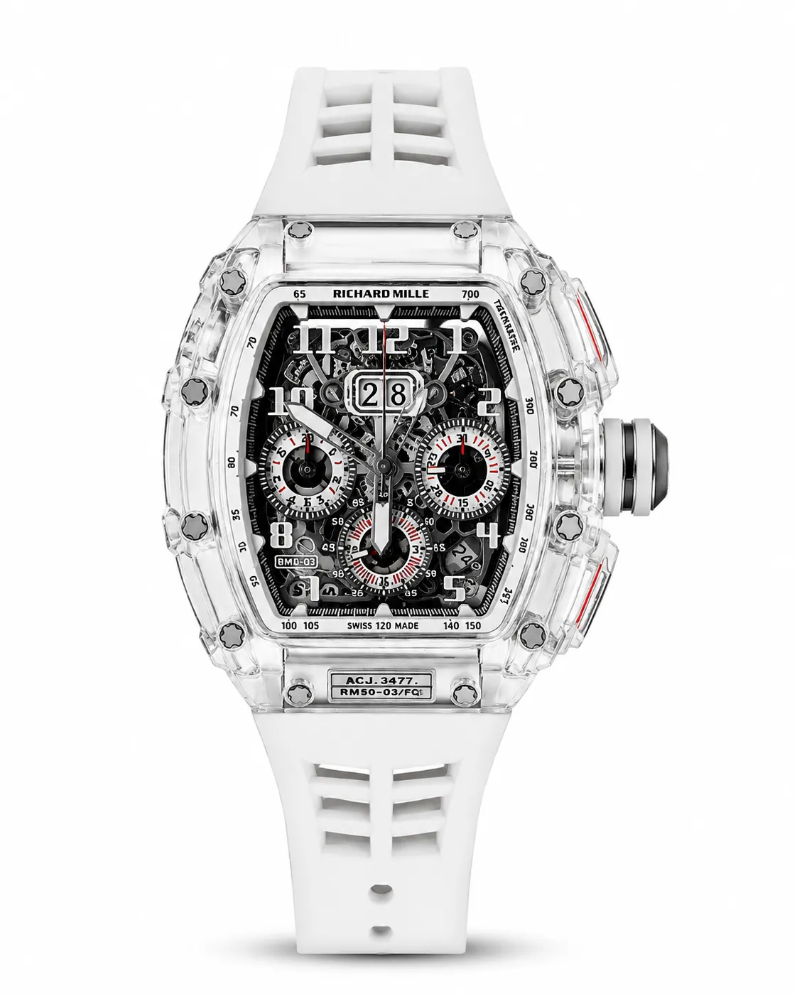 Richard Mille Style RM50-03 Inspired Skeleton Chronograph Watch – Transparent Case Luxury Edition