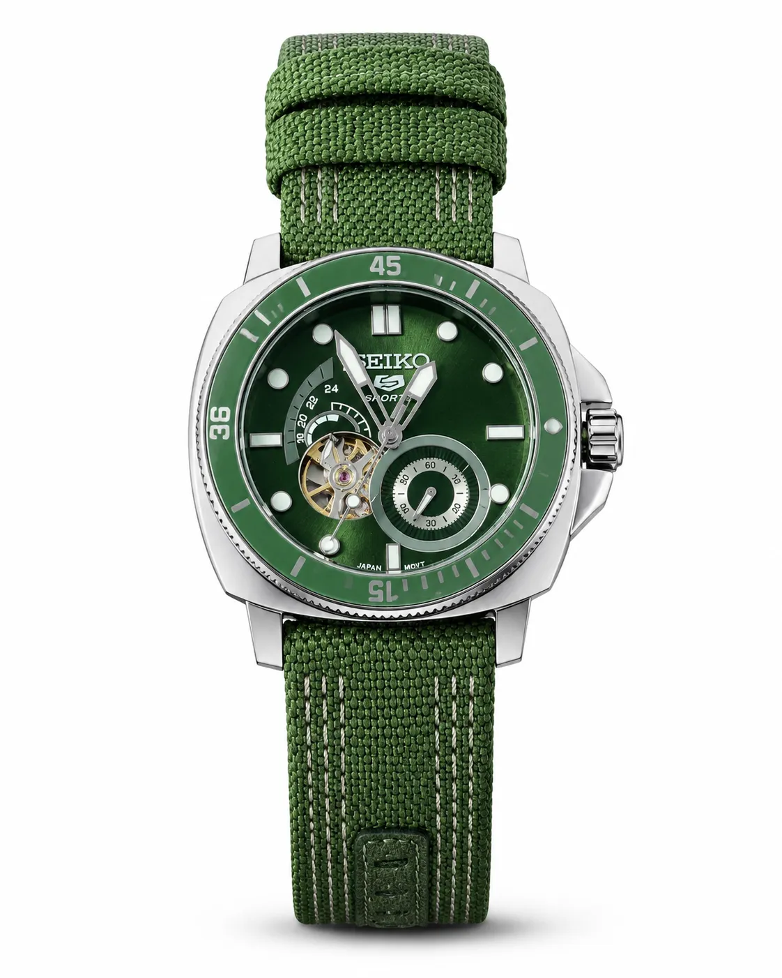 Seiko 5 Sport Style Skeleton Automatic Watch – Black & Green Edition